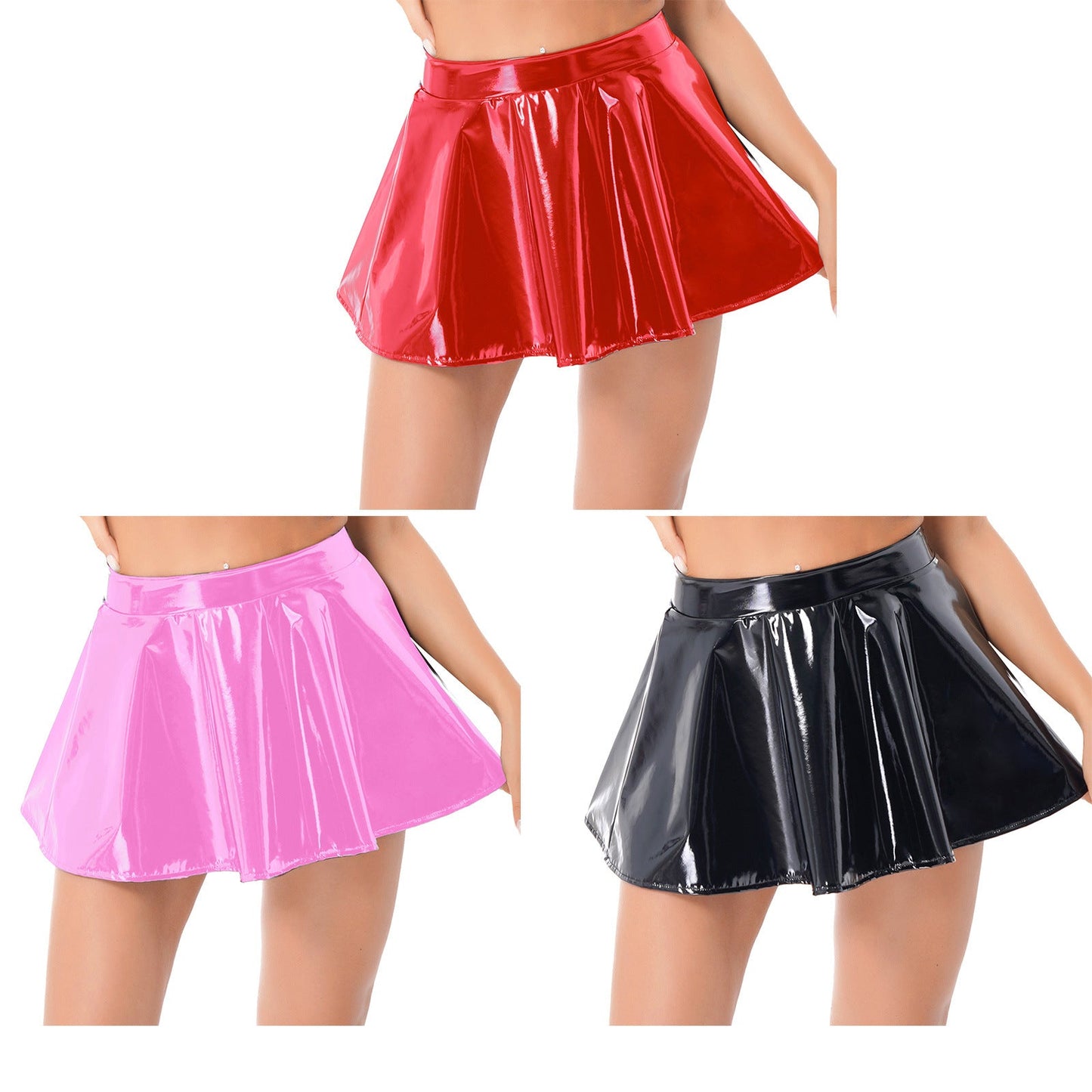 Black or Red Pu Faux Leather Skirt