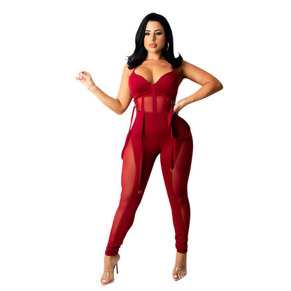 Mesh See-Through Sexy Suspender Jumpsuit